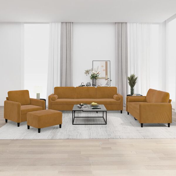 vidaXL Set di Divani 4 pz con Cuscini Decorativi Marrone in Velluto