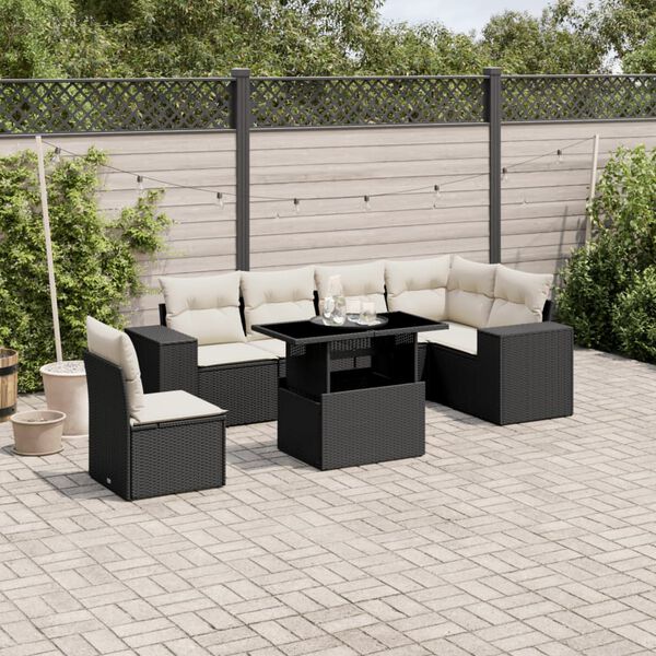 vidaXL Set Divani da Giardino con Cuscini 7pz Nero Polyrattan