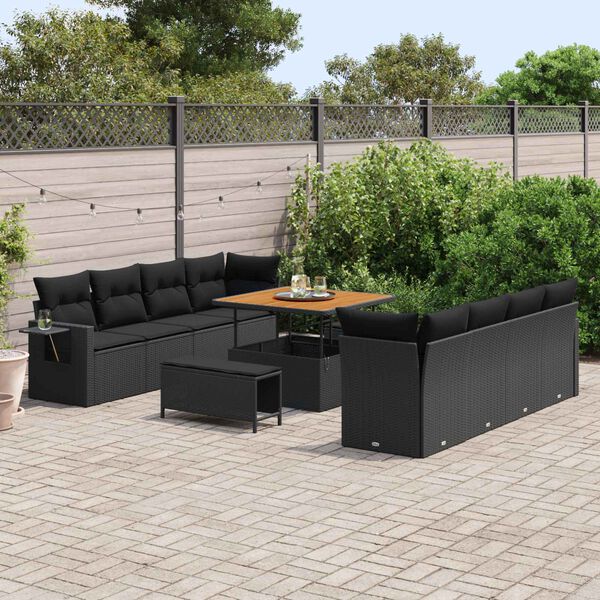vidaXL Set Divano da Giardino con cuscino 11 pcs Nero polyrattan