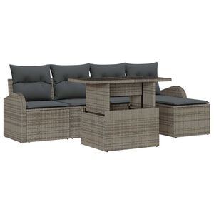 vidaXL Set Divano da Giardino con cuscino 6 pcs Grigio Poly Rattan