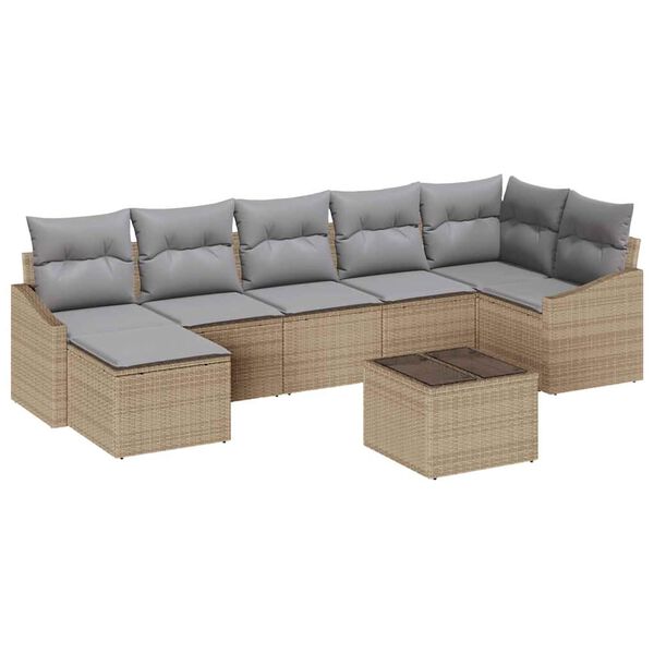 vidaXL Set Divano da Giardino 8 pcs Beige e Grigio Chiaro polyrattan
