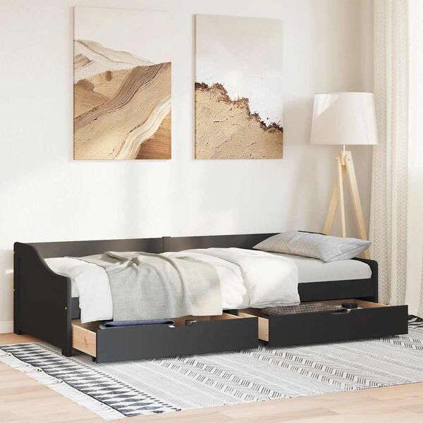 vidaXL Dormeuse con 2 Cassetti senza Materasso Nero 90x200 cm IRUN