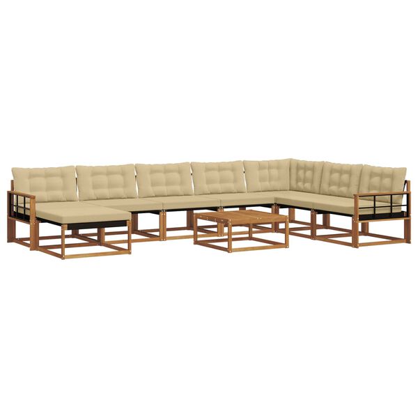 vidaXL Set di divani da esterno con cuscino 9 pcs Naturale e Beige
