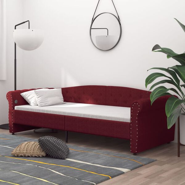 vidaXL Dormeuse con Materasso USB Rosso Vino in Tessuto 90x200 cm