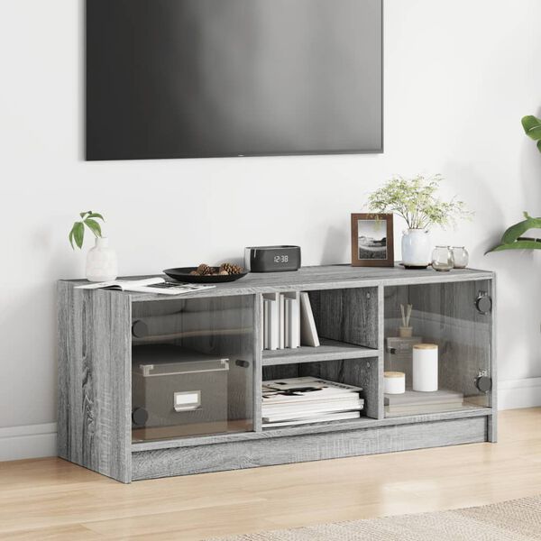 vidaXL Mobile Porta TV con Ante in Vetro Grigio Sonoma 102x37x42 cm