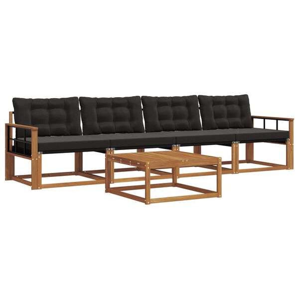 vidaXL Set di divani da esterno con cuscino 5 pcs Naturale e Nero
