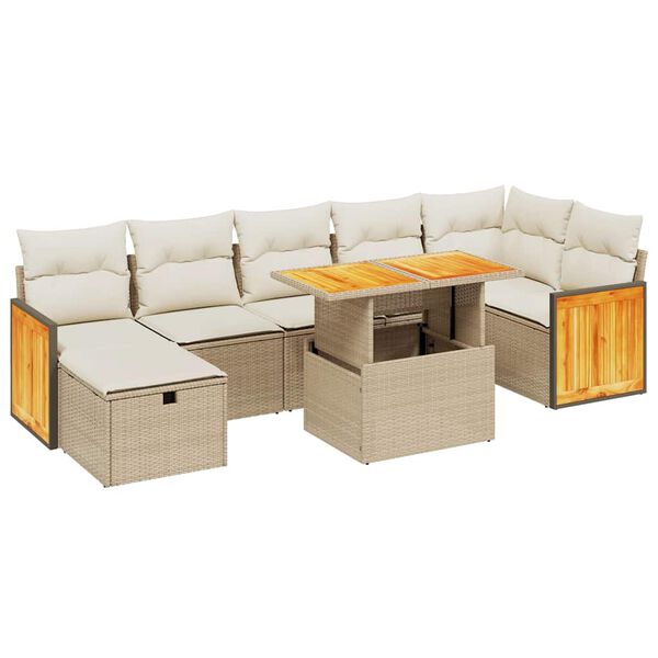 vidaXL Set Divano da Giardino 8 pz con Cuscini Beige in Polyrattan