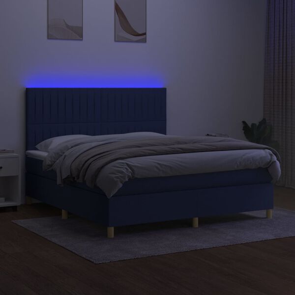 vidaXL Letto a Molle con Materasso e LED Blu 160x200 cm in Tessuto