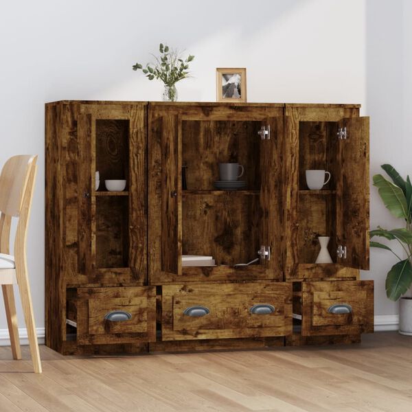 vidaXL Credenze 3 pz Rovere Fumo in Legno Multistrato