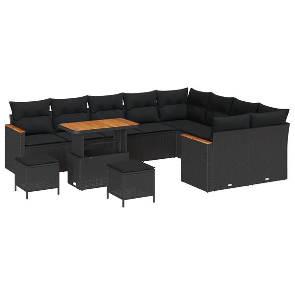 vidaXL Set Divano da Giardino 12 pcs Nero polyrattan