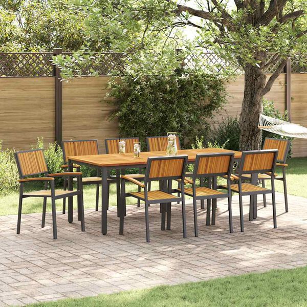 vidaXL Set da Pranzo per Giardino 9 pcs Nero e marrone