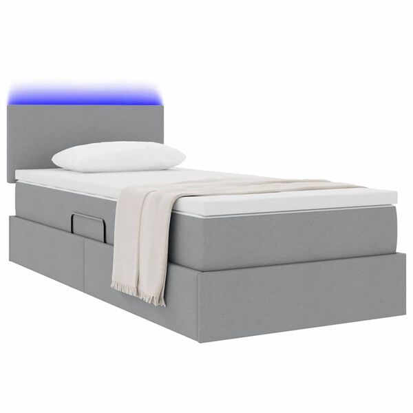vidaXL Letto con contenitore e LED Grigio chiaro 90 x 200 cm Tessuto
