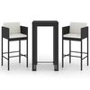 vidaXL Set Bar da Giardino 3 pz con Cuscini Polyrattan Nero