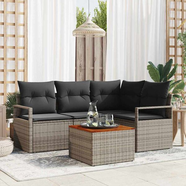 vidaXL Set Divano da Giardino con cuscino 5 pcs Grigio Poly Rattan