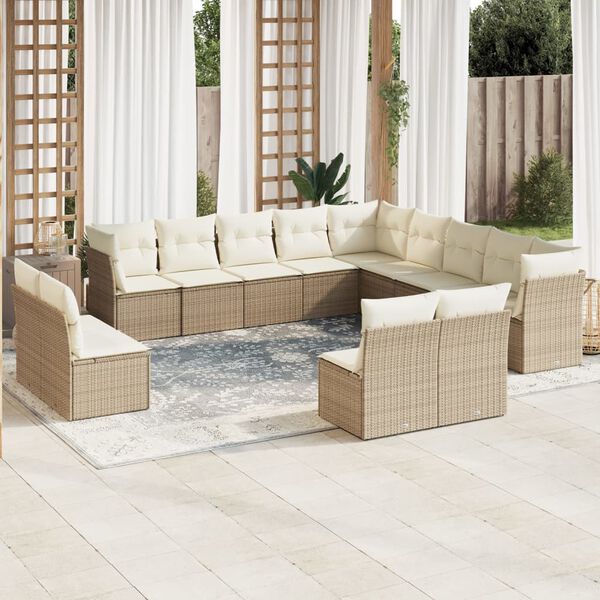 vidaXL Set Divano da Giardino 13 pz con Cuscini Beige in Polyrattan