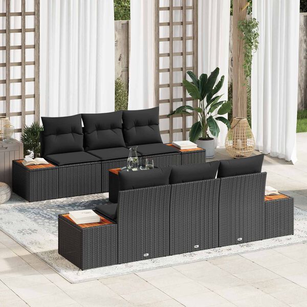 vidaXL Set Divano da Giardino con cuscino 7 pcs Nero Poly Rattan