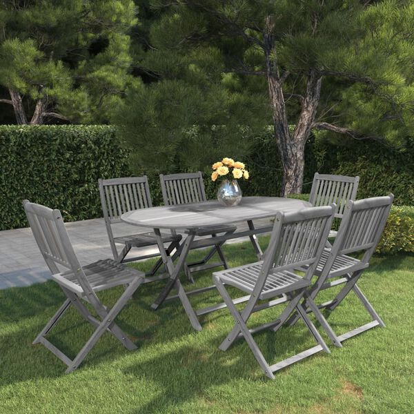 vidaXL Set da Pranzo per Giardino 7 pz Legno Massello di Acacia Grigio