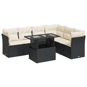 vidaXL Set Divani da Giardino con Cuscini 7pz Nero Polyrattan