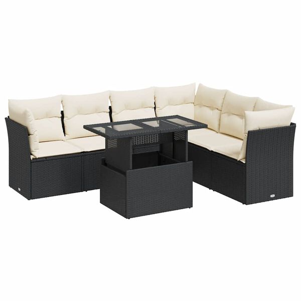 vidaXL Set Divani da Giardino con Cuscini 7pz Nero Polyrattan