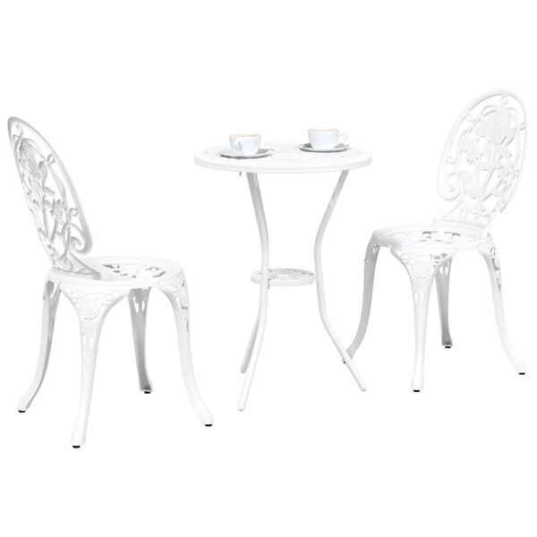 vidaXL Set Bistro da Giardino 3 pcs Bianco Alluminio
