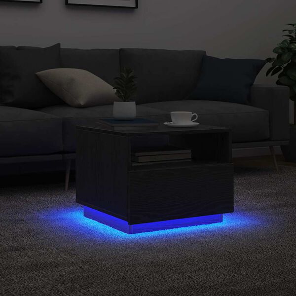 vidaXL Tavolino da Soggiorno con Luci LED Rovere Nero 50x49x40 cm