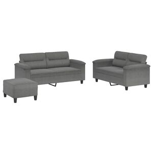 vidaXL Set Divani 3 pz con Cuscini Grigio Scuro in Tessuto Microfibra