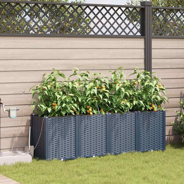 vidaXL Vaso da giardino 4 pcs Grigio 160 x 40 x 52 cm Plastica