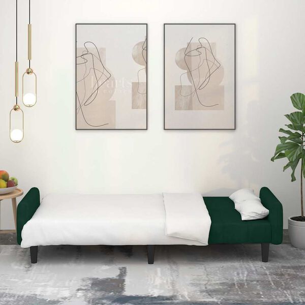 vidaXL Divano Letto a 2 Posti Verde Scuro in Velluto