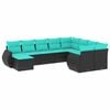 vidaXL Set Divani da Giardino 10 pz con Cuscini Nero in Polyrattan