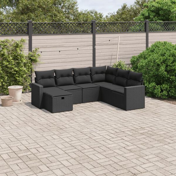 vidaXL Set Divani da Giardino con Cuscini 7pz Nero Polyrattan