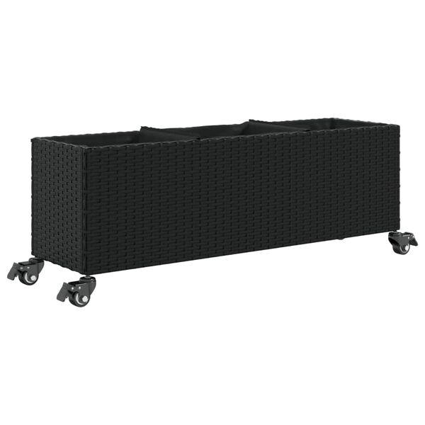 vidaXL Fioriera con Ruote e 3 Vasi Nera 107x32x38 cm in Polyrattan