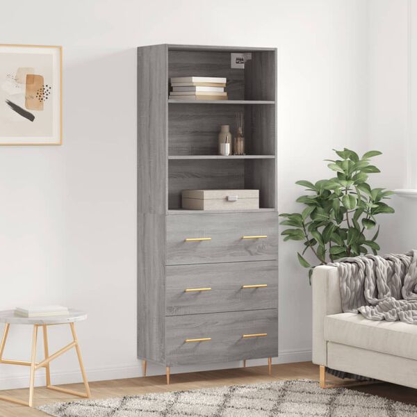 vidaXL Credenza Grigio Sonoma 69,5x34x180 cm in Legno Multistrato