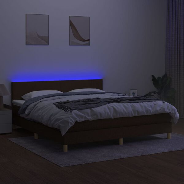 vidaXL Letto a Molle Materasso e LED Marrone Scuro 160x200 cm Tessuto