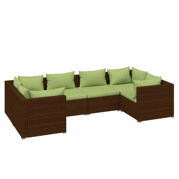 vidaXL Set Divani da Giardino 6 pz con Cuscini in Polyrattan Marrone