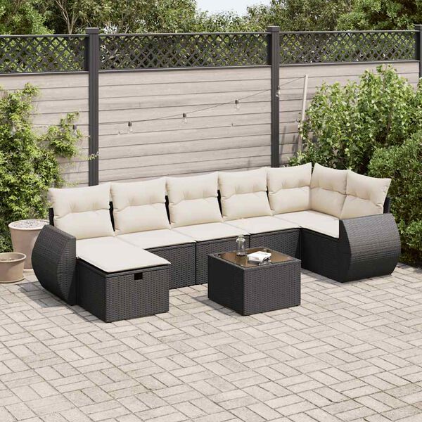 vidaXL Set Divani da Giardino con Cuscini 7pz Nero Polyrattan
