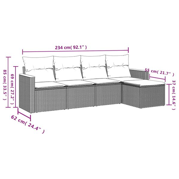 vidaXL Set Divano da Giardino 5 pz con Cuscini Beige in Polyrattan