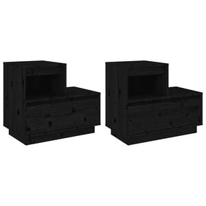 vidaXL Comodini Neri 2 pz 60x34x51 cm in Legno Massello di Pino
