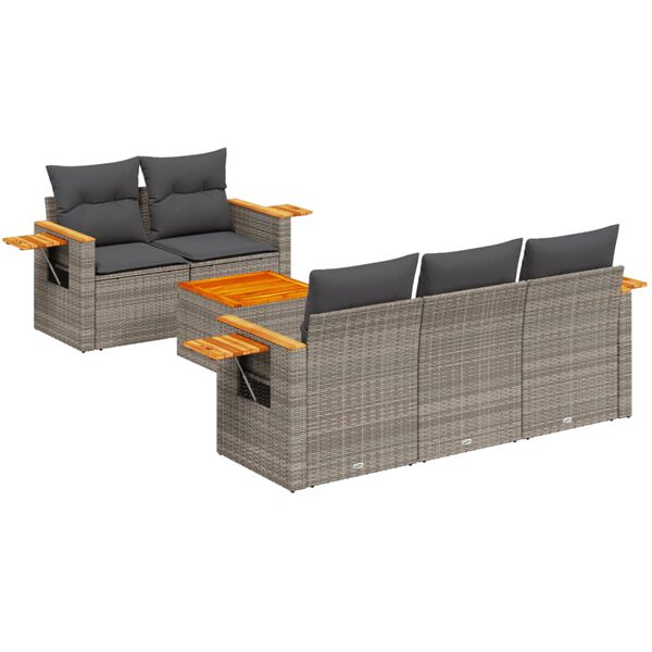 vidaXL Set Divano da Giardino 6 pz con Cuscini Grigio in Polyrattan