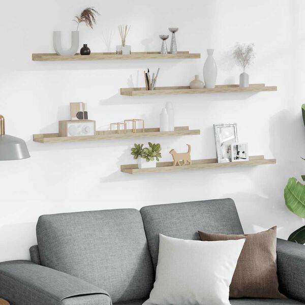 vidaXL Mensole da Parete 4 pz Rovere Sonoma 80x9x3 cm