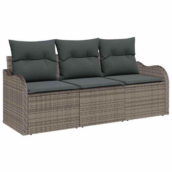 vidaXL Set Divano da Giardino con cuscino 3 pcs Grigio Poly Rattan