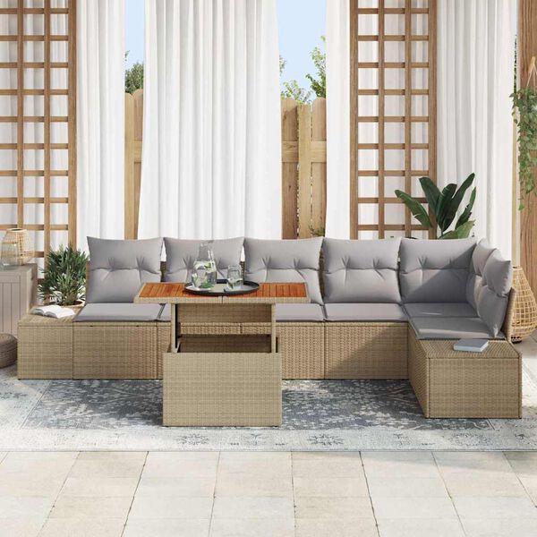vidaXL Set Divano da Giardino 7 pcs Beige Poly Rattan