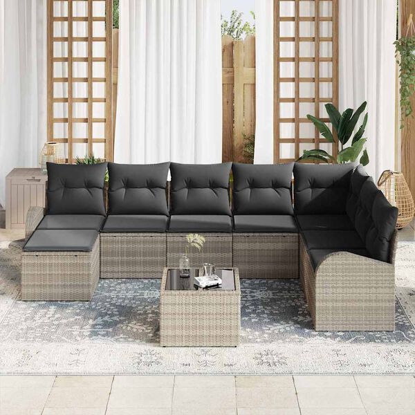 vidaXL Set Divano da Giardino 9 pcs Grigio chiaro Poly Rattan
