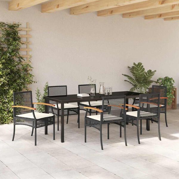 vidaXL Set da Pranzo per Giardino 7 pcs Nero polyrattan