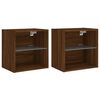 vidaXL Comodini con Luci LED a Parete 2pz Rovere Marrone