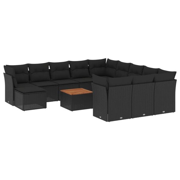 vidaXL Set Divani da Giardino 13pz con Cuscini Nero in Polyrattan