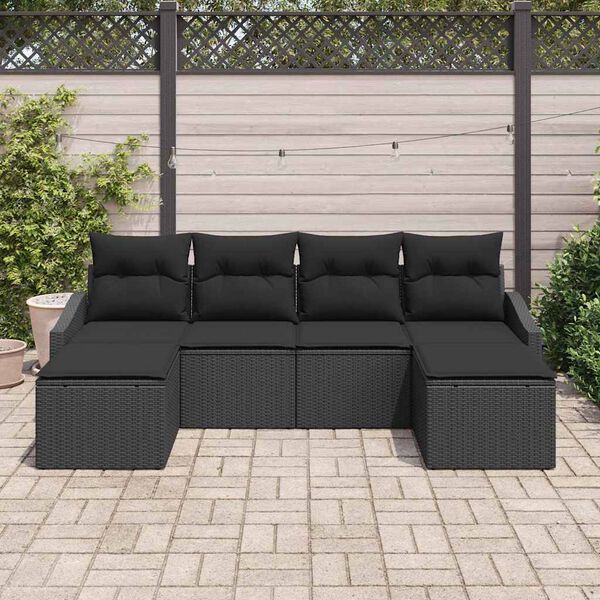 vidaXL Set di divani con cuscino 6 pcs Nero polyrattan