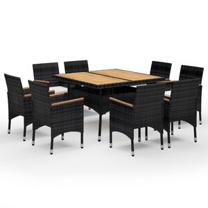 vidaXL Set da Pranzo da Giardino 9 pz in Polyrattan e Acacia Nero