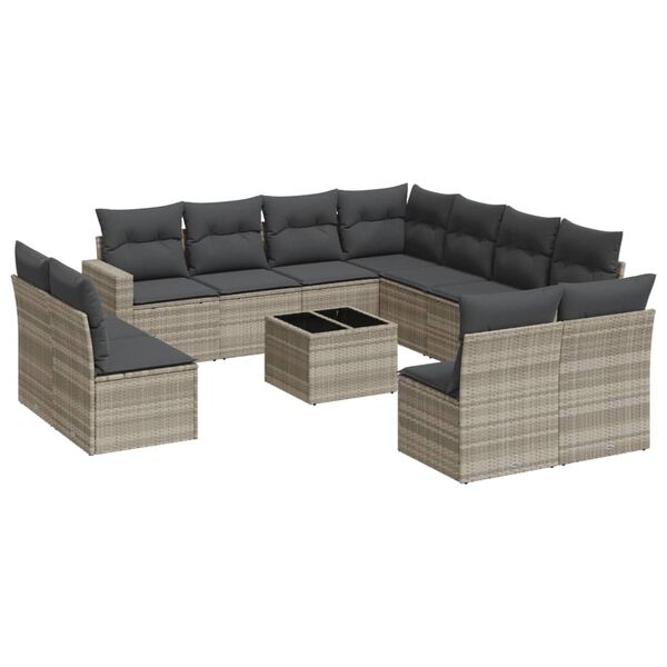 vidaXL Set Divano Giardino 12 pz con Cuscini Grigio Chiaro Polyrattan