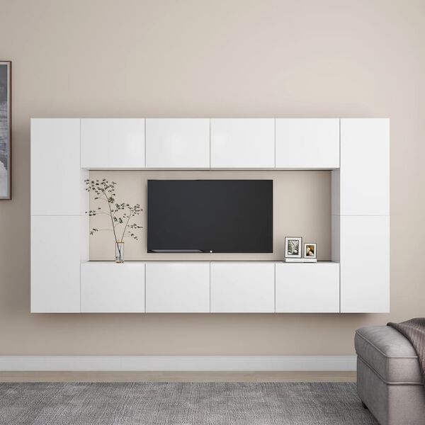 vidaXL Set Mobili Porta TV 8 pz Bianco in Legno Multistrato
