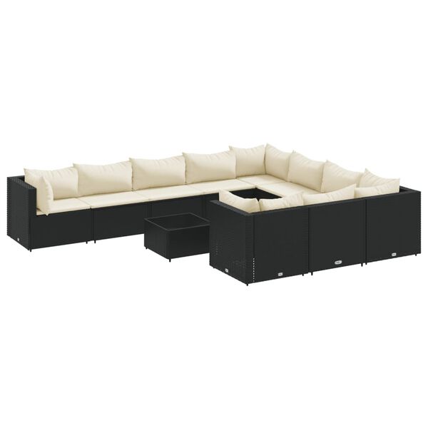 vidaXL Set Divani da Giardino 11 pz con Cuscini in Polyrattan Nero